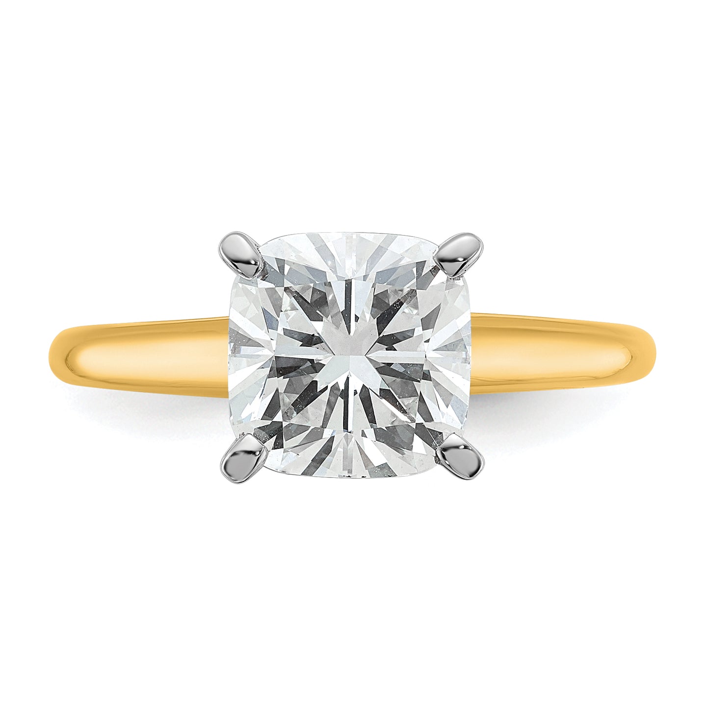 14k Two-tone 2 1/2 Ct. Lab Grown Diamond VS/SI+ G+ Cushion Solitare Engagement Ring