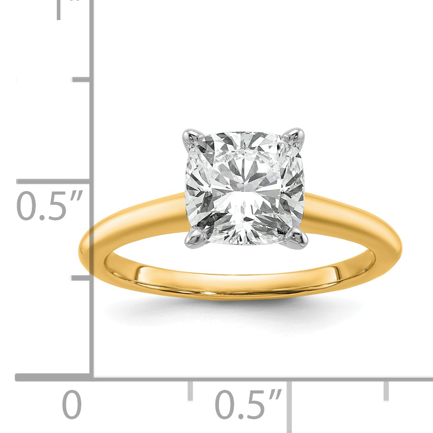 14k Two-tone 2 1/2 Ct. Lab Grown Diamond VS/SI+ G+ Cushion Solitare Engagement Ring