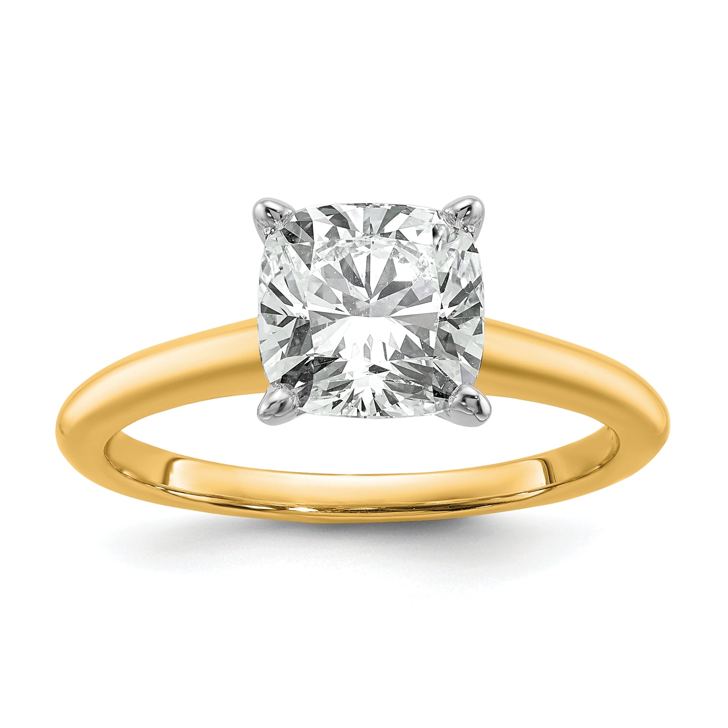 14k Two-tone 2 1/2 Ct. Lab Grown Diamond VS/SI+ G+ Cushion Solitare Engagement Ring