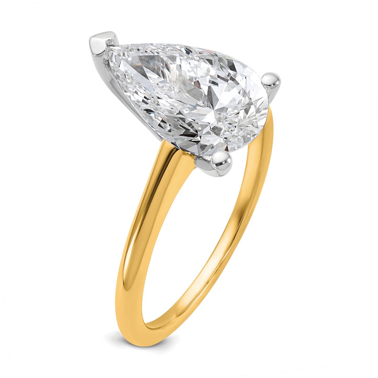 14k Two-tone 3 Ct. Lab Grown Diamond VS/SI+ G+ Pear Solitare Engagement Ring