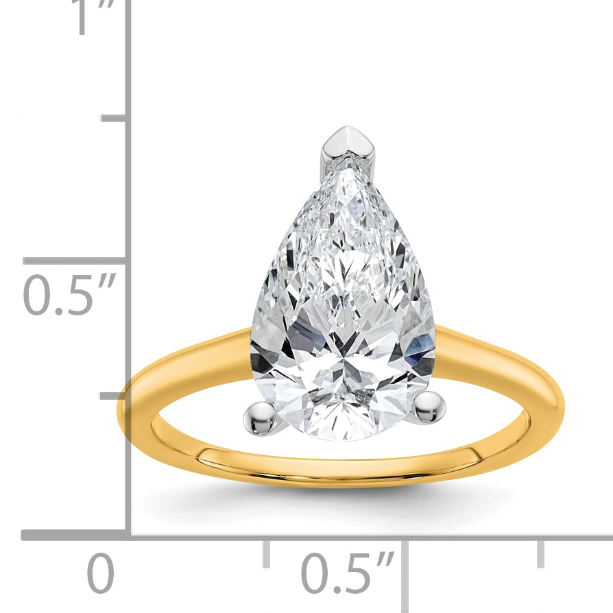 14k Two-tone 3 Ct. Lab Grown Diamond VS/SI+ G+ Pear Solitare Engagement Ring