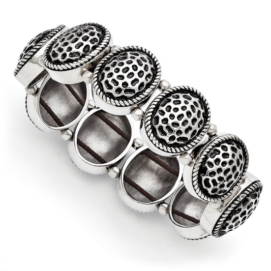 Stainless Steel Oval Antiqued Stretch Bracelet