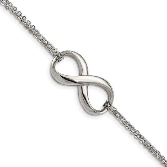 Stainless Steel Chisel Polished Infinity Symbol 7.5 Inch Multi-Strand Bracelet