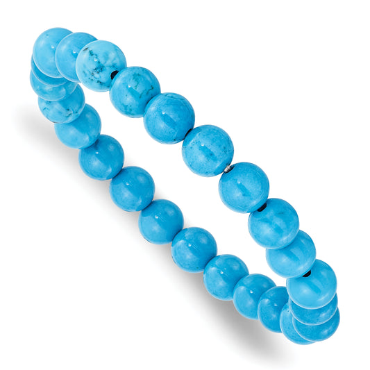 Fashion Chisel 8mm Dyed Howlite Turquoise Color Stretch Bracelet