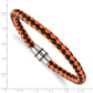 Stainless Steel Chisel Polished Black Ip-Plated And Orange Braided Leather 9 Inch Bracelet