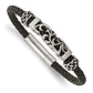 Stainless Steel Chisel Polished With Antiqued Beads Braided Black Leather 8.25 Inch Bracelet