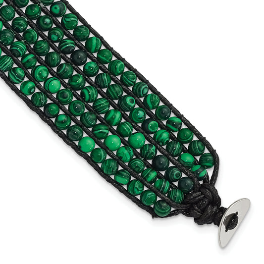 9 Inch Stainless Steel Black Cord Woven Imitation Malachite Bracelet