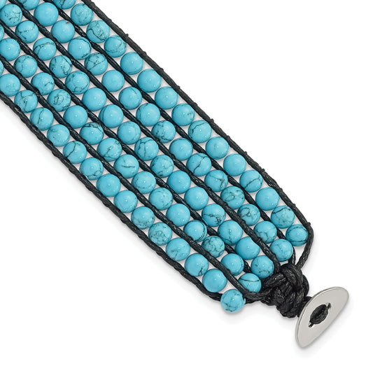 9 Inch Stainless Steel Black Cord Woven Imitation Turquoise Bracelet