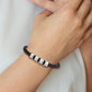 Stainless Steel Chisel Brushed Braided Black Leather 8.5 Inch Bracelet