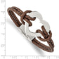 Stainless Steel Chisel Polished Heart Brown Braided Leather 7.5 Inch Bracelet