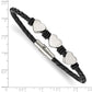 Stainless Steel Chisel Polished Hearts Black Braided Leather And Rubber 7.5 Inch Bracelet