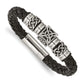 Stainless Steel Chisel Antiqued And Polished Black Braided Leather 8.5 Inch Bracelet