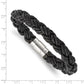 Stainless Steel Chisel Polished Twisted Black Braided Leather 8.5 Inch Bracelet