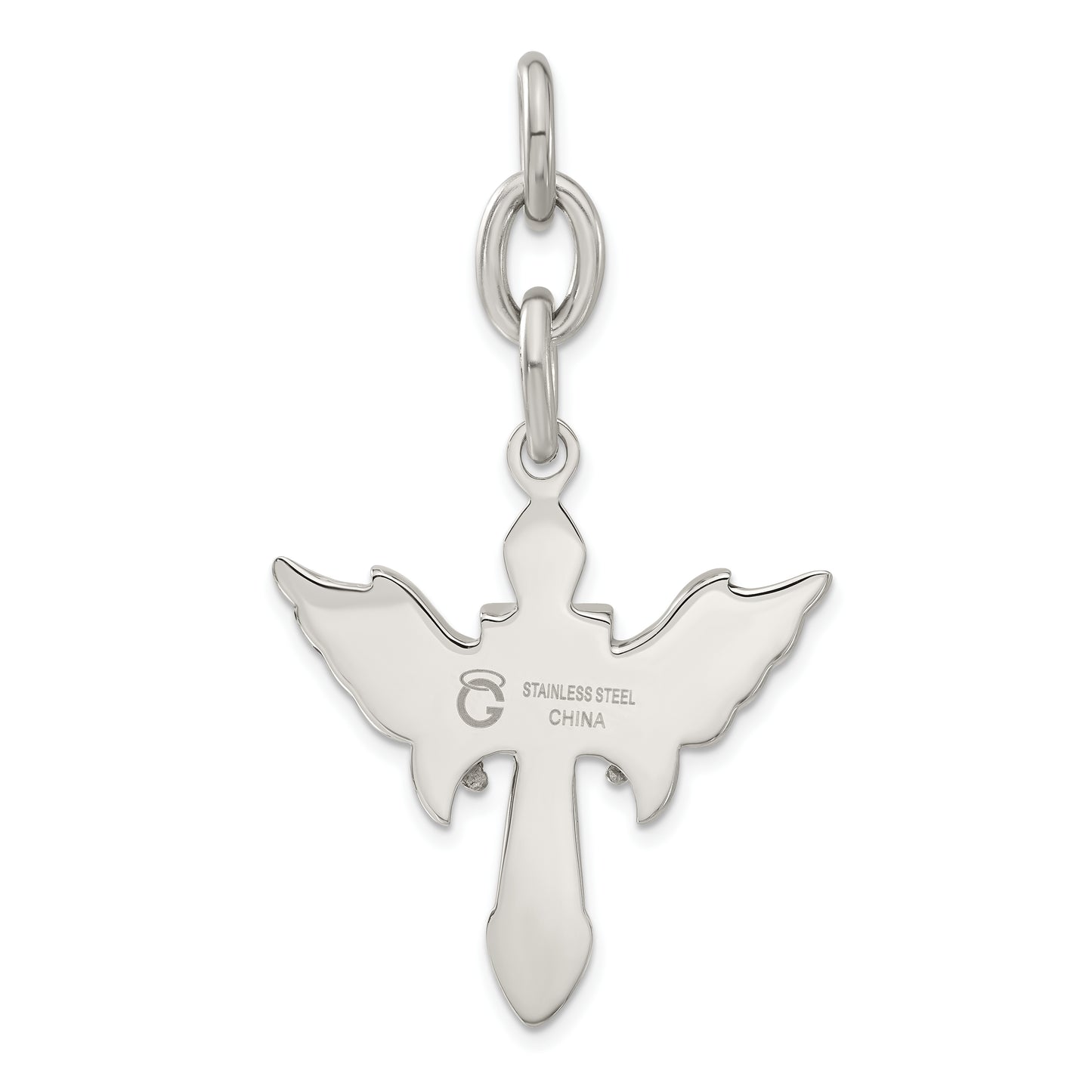 Stainless Steel Antiqued Wings W/ Cross Interchangeable Charm Pendant