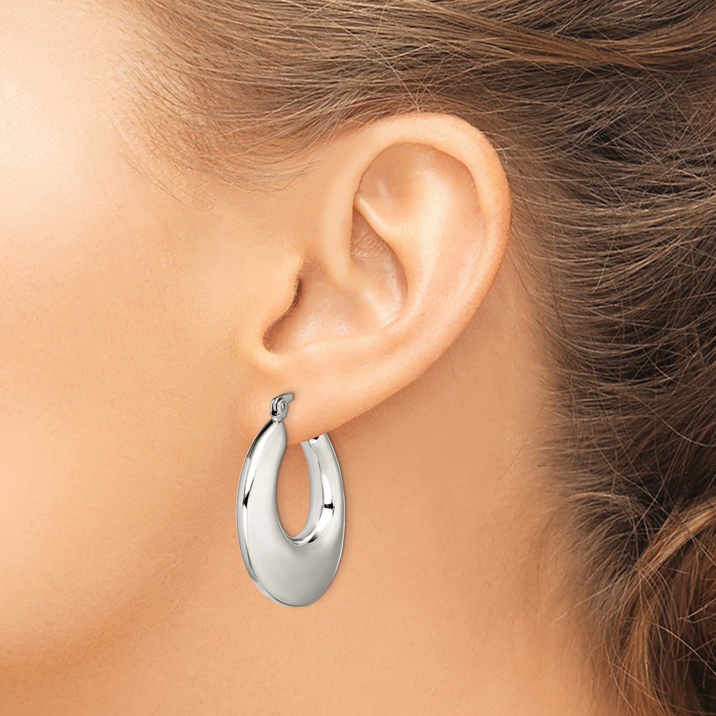 Stainless Steel Chisel Polished Teardrop Hollow Hoop Earrings