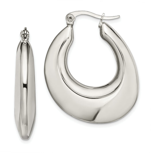 Stainless Steel Chisel Polished Teardrop Hollow Hoop Earrings