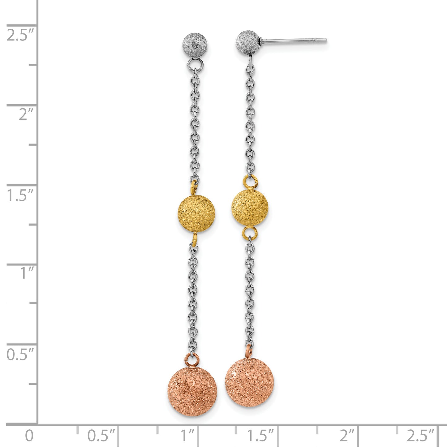 Stainless Steel Tri-Color Ip-Plated Laser Cut Post Dangle Earrings