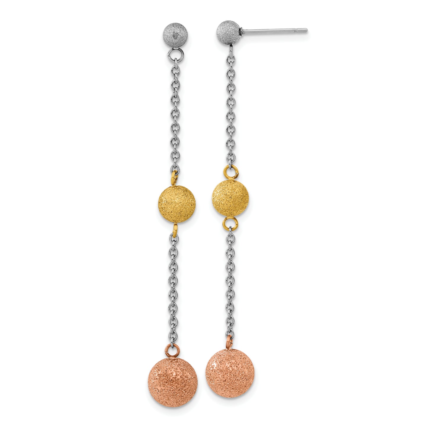 Stainless Steel Tri-Color Ip-Plated Laser Cut Post Dangle Earrings