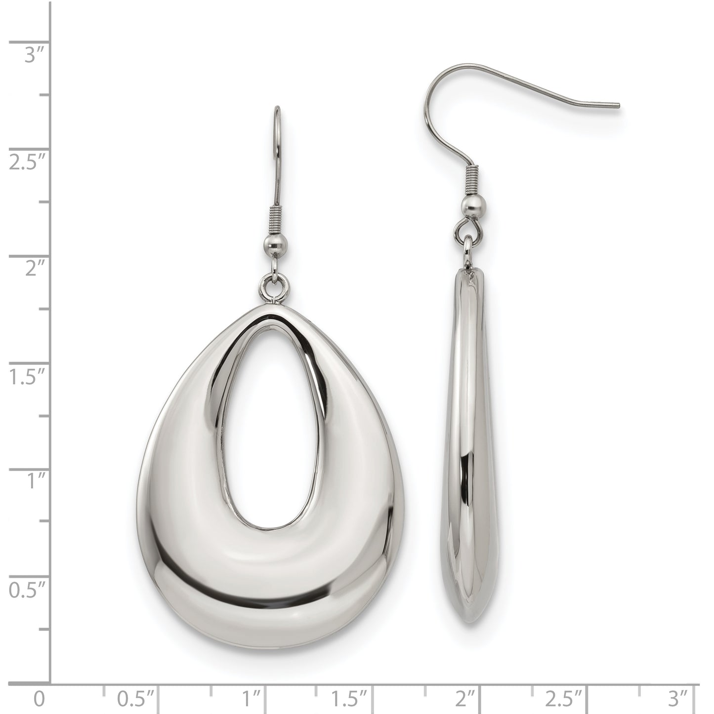 Stainless Steel Chisel Polished Hollow Teardrop Dangle Shepherd Hook Earrings