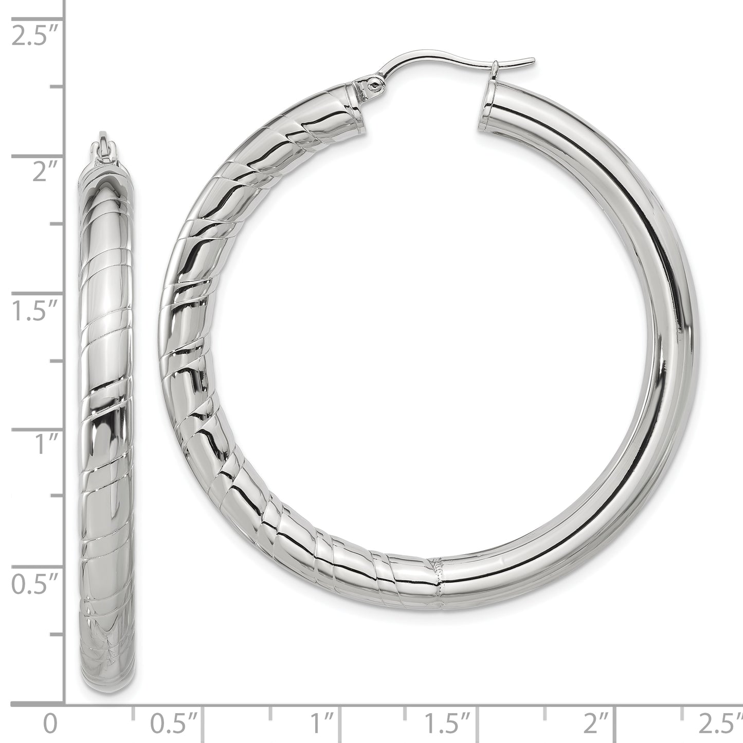 Stainless Steel Half Textured & Polished Hollow Round Hoop Earrings