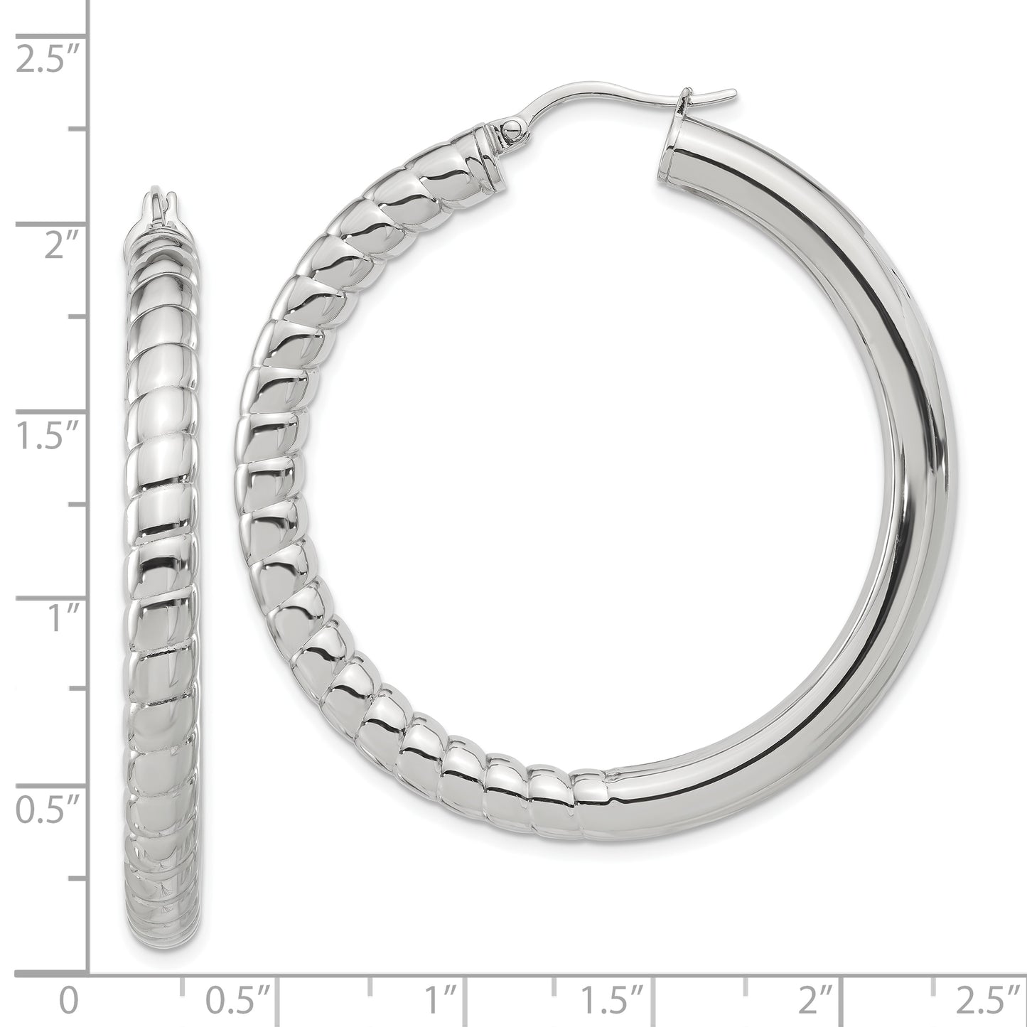 Stainless Steel Half Textured & Polished Hollow Round Hoop Earrings