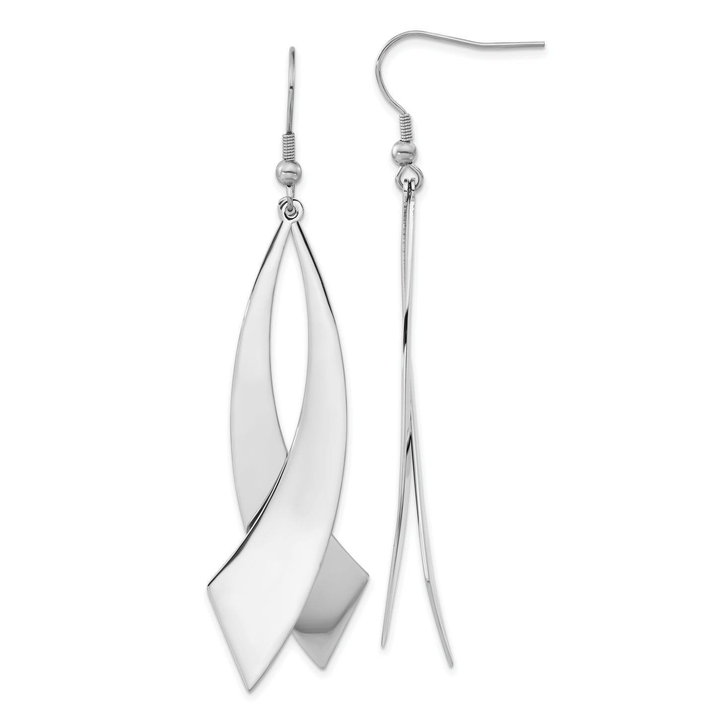 Stainless Steel Polished Awareness Ribbon Dangle Earrings