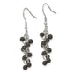 Stainless Steel Polished Black Agate Cluster Dangle Earrings