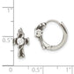 Stainless Steel Antiqued Polished W/ Cz Cross Hinged Hoop Earrings