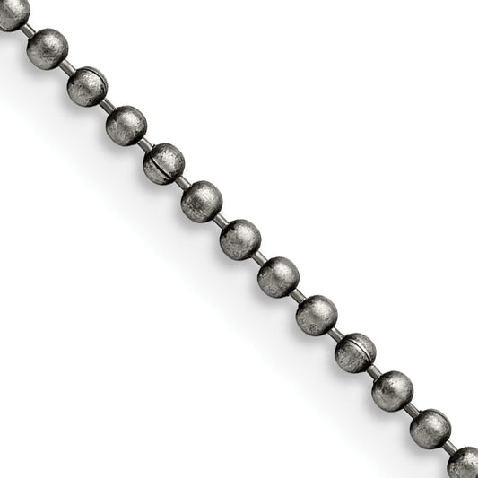 Stainless Steel Chisel Antiqued 2mm 24 Inch Beaded Ball Chain