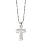 Stainless Steel Chisel Polished With Grey Carbon Fiber Inlay Cross Pendant On A 22 Inch Ball Chain Necklace