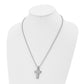 Stainless Steel Chisel Polished With Grey Carbon Fiber Inlay Cross Pendant On A 22 Inch Ball Chain Necklace