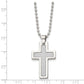 Stainless Steel Chisel Polished With Grey Carbon Fiber Inlay Cross Pendant On A 22 Inch Ball Chain Necklace