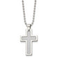 Stainless Steel Chisel Polished With Grey Carbon Fiber Inlay Cross Pendant On A 22 Inch Ball Chain Necklace