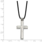 Stainless Steel Chisel Brushed And Polished 2 Piece Movable Cross Pendant On An 18 Inch Leather Cord Necklace