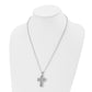 Stainless Steel Chisel Polished With Grey Carbon Fiber Inlay Cross Pendant On A 22 Inch Ball Chain Necklace