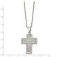 Stainless Steel Chisel Polished With Grey Carbon Fiber Inlay Cross Pendant On A 22 Inch Ball Chain Necklace