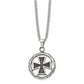 Stainless Steel Chisel Antiqued And Polished Cross In Circle Pendant On A 22 Inch Curb Chain Necklace