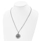 Stainless Steel Chisel Antiqued And Polished Cross In Circle Pendant On A 22 Inch Curb Chain Necklace