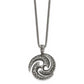 Stainless Steel Chisel Antiqued And Textured Spiral Pendant On A 22 Inch Curb Chain Necklace