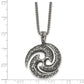 Stainless Steel Chisel Antiqued And Textured Spiral Pendant On A 22 Inch Curb Chain Necklace