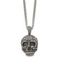 Stainless Steel Chisel Antiqued And Textured Skull Pendant On A 24 Inch Curb Chain Necklace