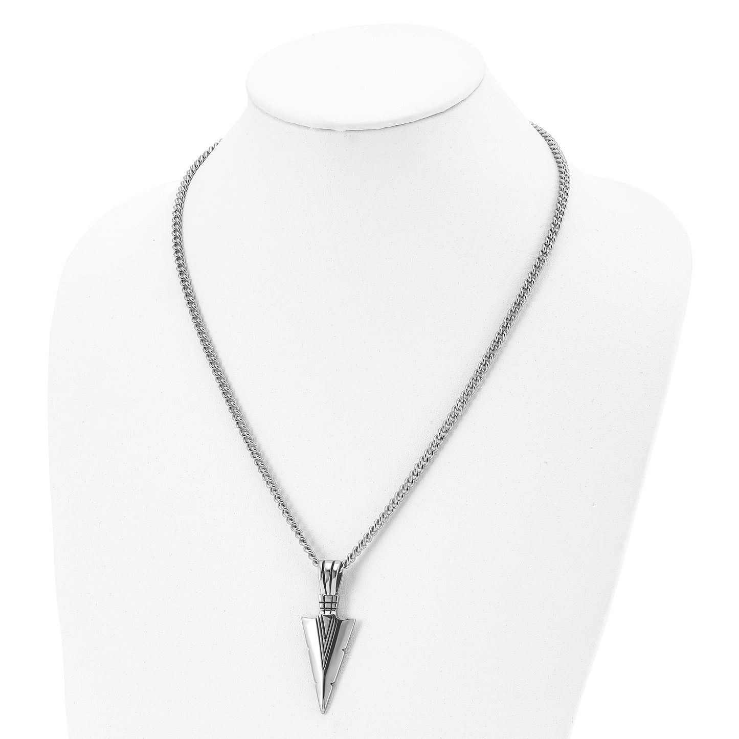 Stainless Steel Chisel Antiqued And Polished Dagger Pendant On A 22 Inch Curb Chain Necklace