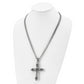 Stainless Steel Chisel Antiqued And Polished With Synthetic Black Agate Cross Pendant On A 24 Inch Curb Chain Necklace