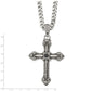 Stainless Steel Chisel Antiqued And Polished With Synthetic Black Agate Cross Pendant On A 24 Inch Curb Chain Necklace