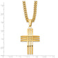 Stainless Steel Chisel Brushed And Polished Yellow Ip-Plated Cross Pendant On A 24 Inch Curb Chain Necklace