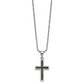 Stainless Steel Chisel Polished With Black Carbon Fiber Inlay Cross Pendant On A 22 Inch Ball Chain Necklace