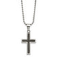 Stainless Steel Chisel Polished With Black Carbon Fiber Inlay Cross Pendant On A 22 Inch Ball Chain Necklace