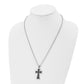 Stainless Steel Chisel Polished With Carbon Fiber Inlay Cross Pendant On A 22 Inch Ball Chain Necklace