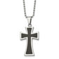 Stainless Steel Chisel Polished With Carbon Fiber Inlay Cross Pendant On A 22 Inch Ball Chain Necklace