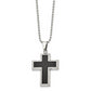 Stainless Steel Chisel Polished With Black Carbon Fiber Inlay Cross Pendant On A 22 Inch Ball Chain Necklace